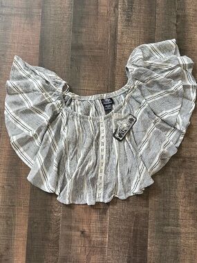 Angie Black & White Striped Off-Shoulder Flutter Top